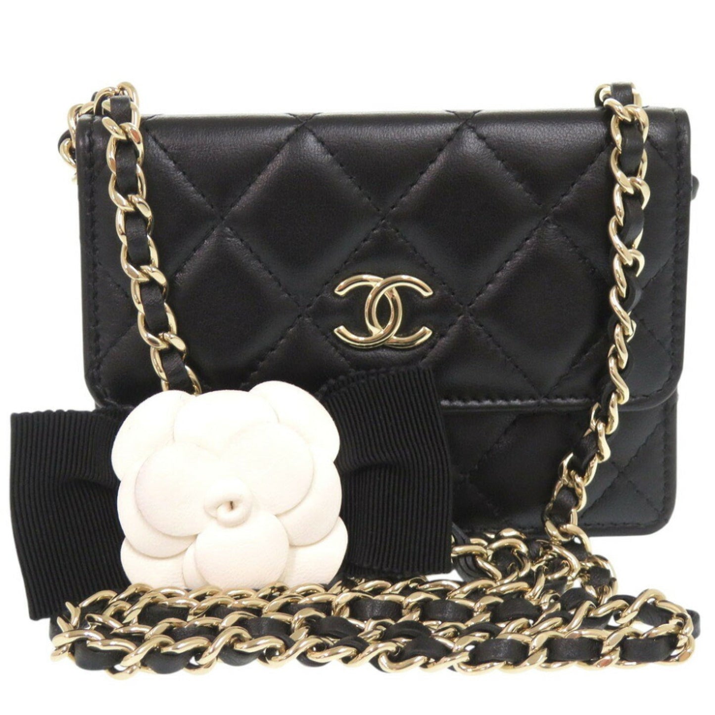 Chanel Black Leather Chain/Shoulder Wallet ()