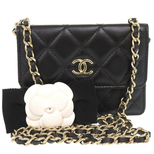 Chanel Black Leather Chain/Shoulder Wallet ()