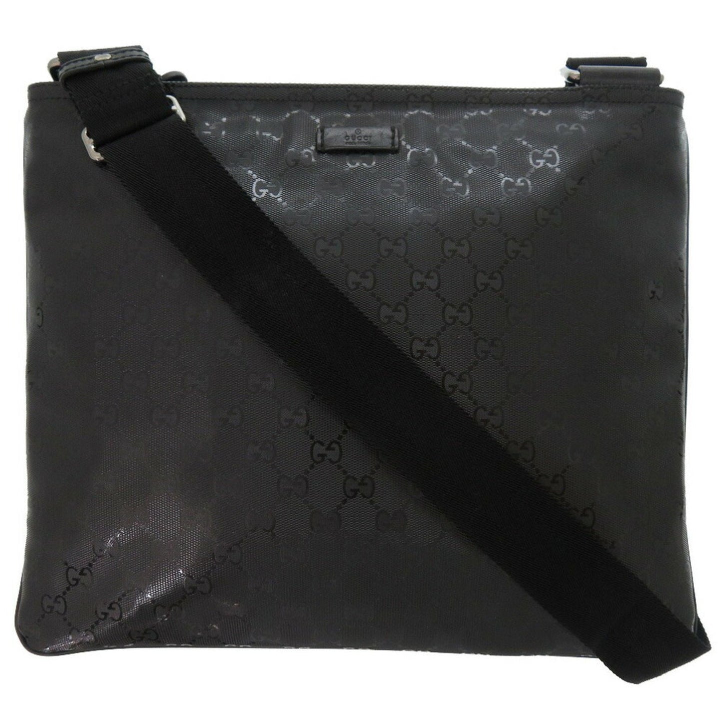 Gucci Black Silver Coated Canvas Leather Shoulder Bag ()