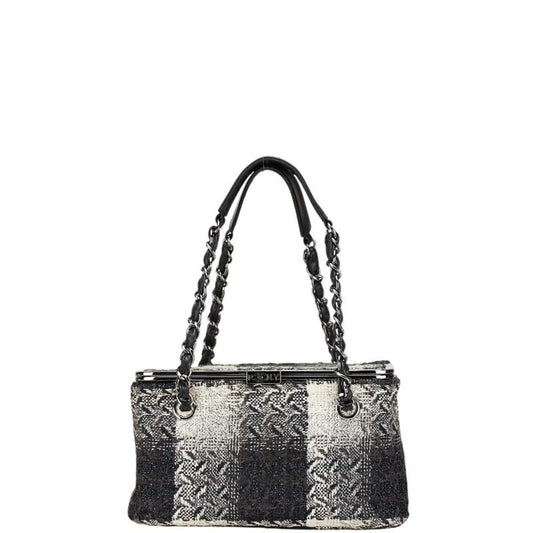 Chanel Black White Tweed Leather Handbag Vanity Bag ()