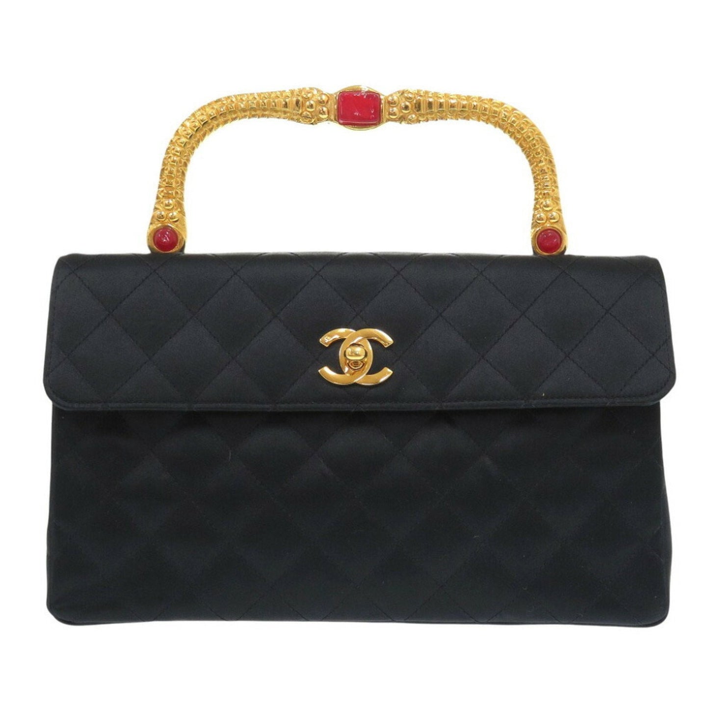 Chanel Black Satin Metal Handbag ()