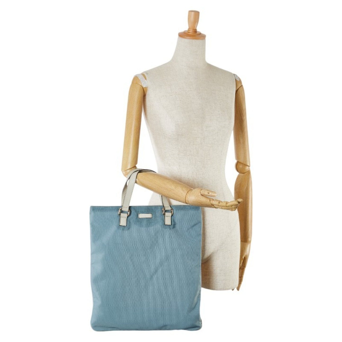 Gucci Blue White Canvas Leather Shoulder Bag Tote Bag ()