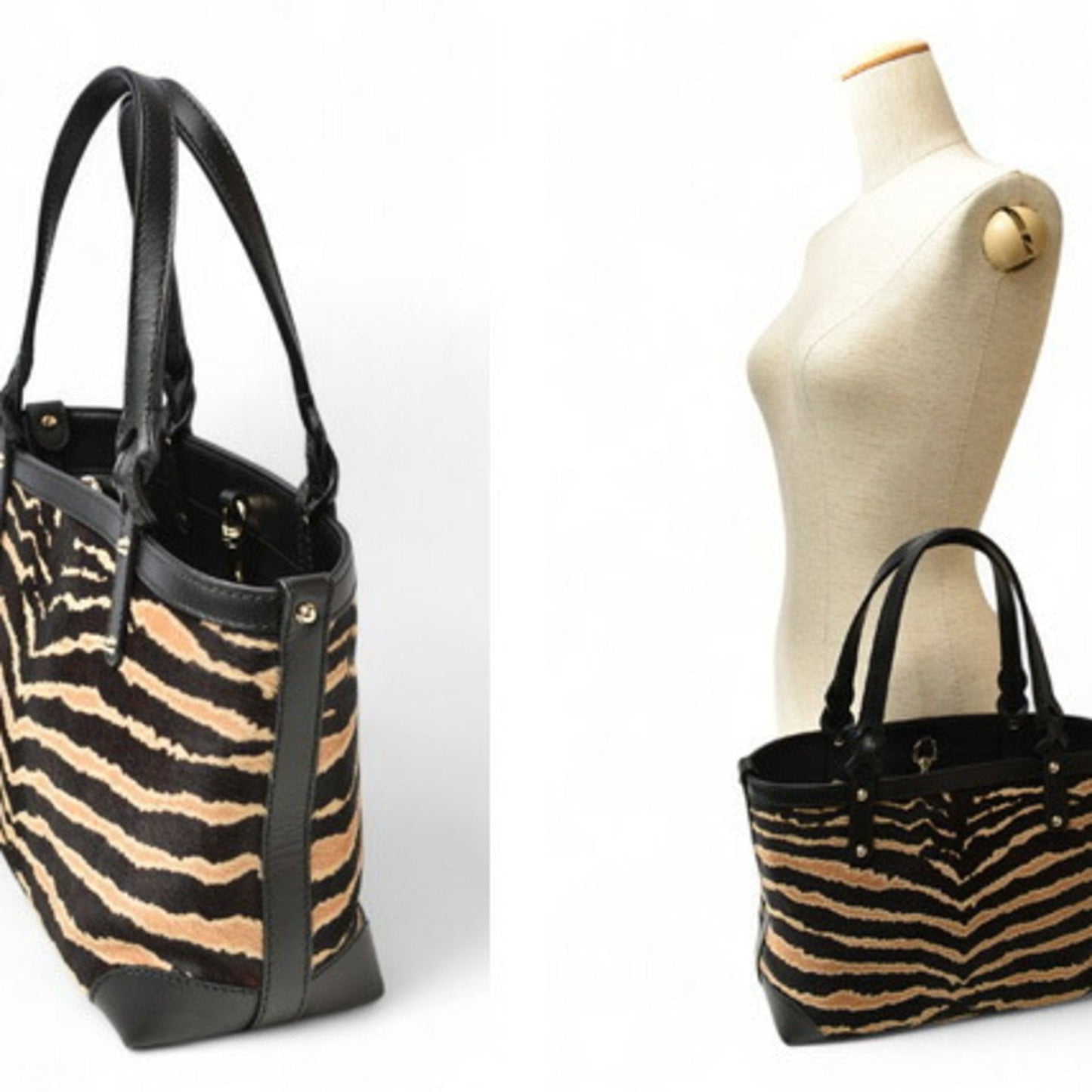 Gucci Beige Black Leather Handbag Tote Bag ()