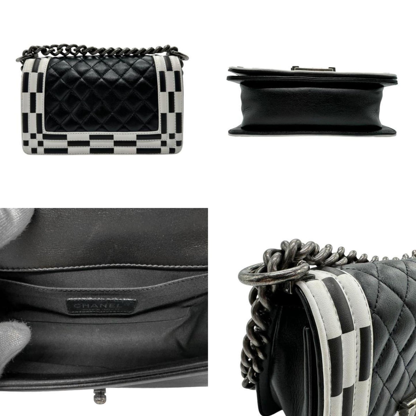 Chanel Black White Leather Shoulder Bag ()