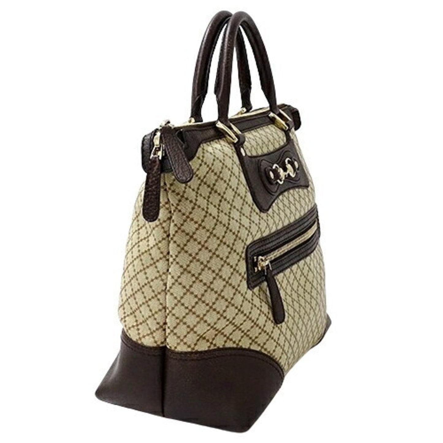 Gucci Diamante Beige Brown Canvas Handbag Tote Bag ()