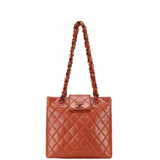 Chanel Brown Orange Leather Shoulder Bag ()