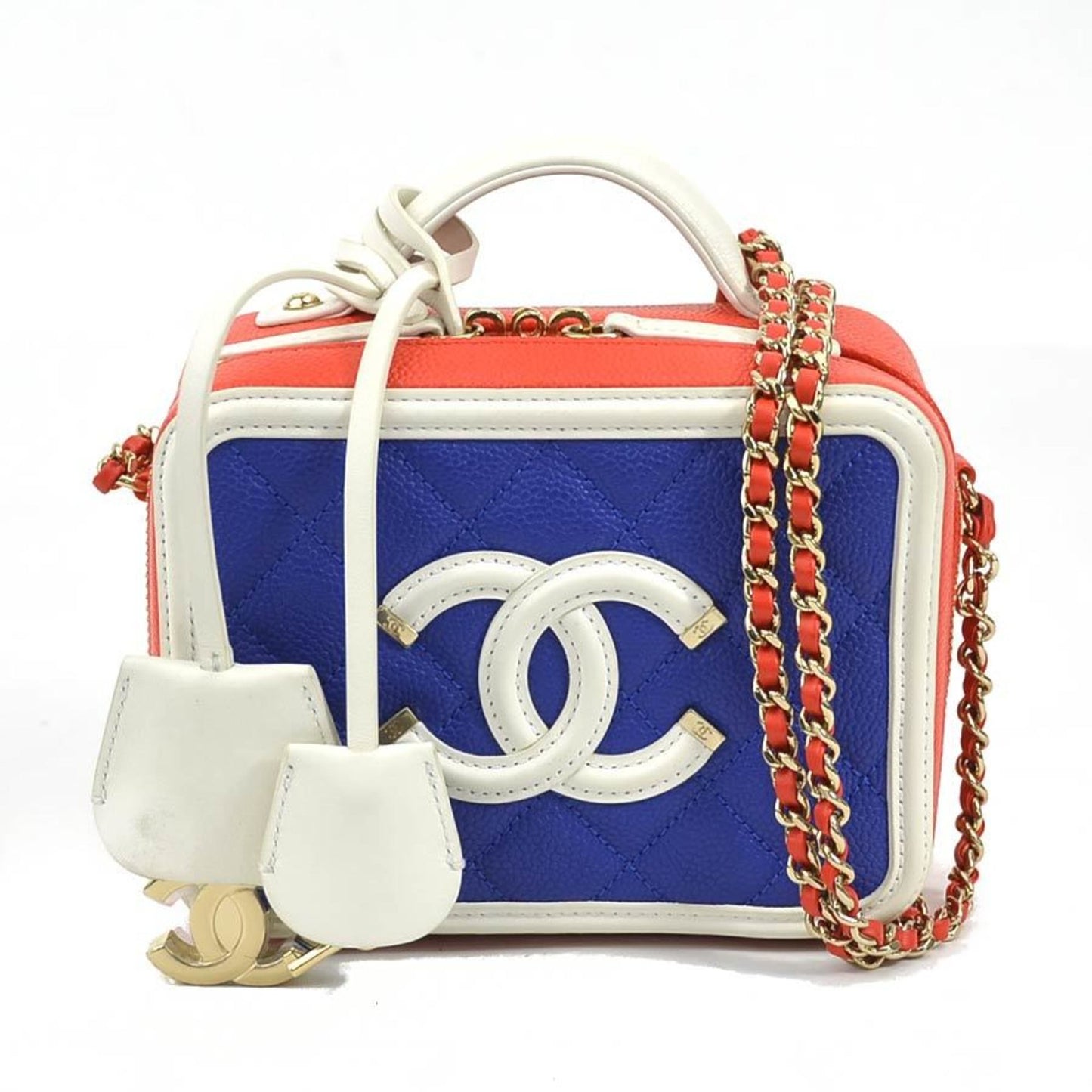Chanel Blue Orange White Caviar Leather Shoulder Bag ()