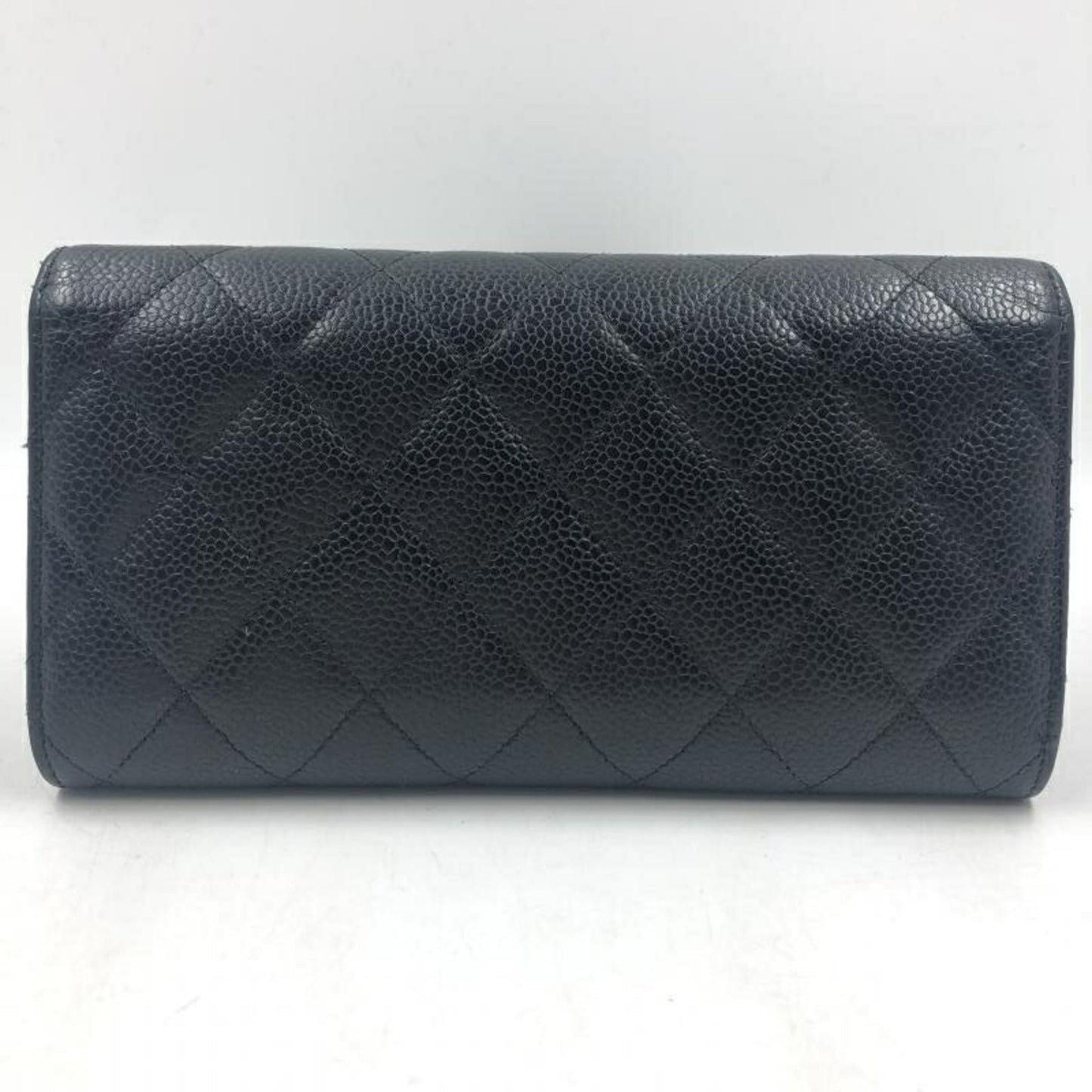 Chanel Black Blue Grained Calfskin Long Bill Wallet (Bi-Fold) ()