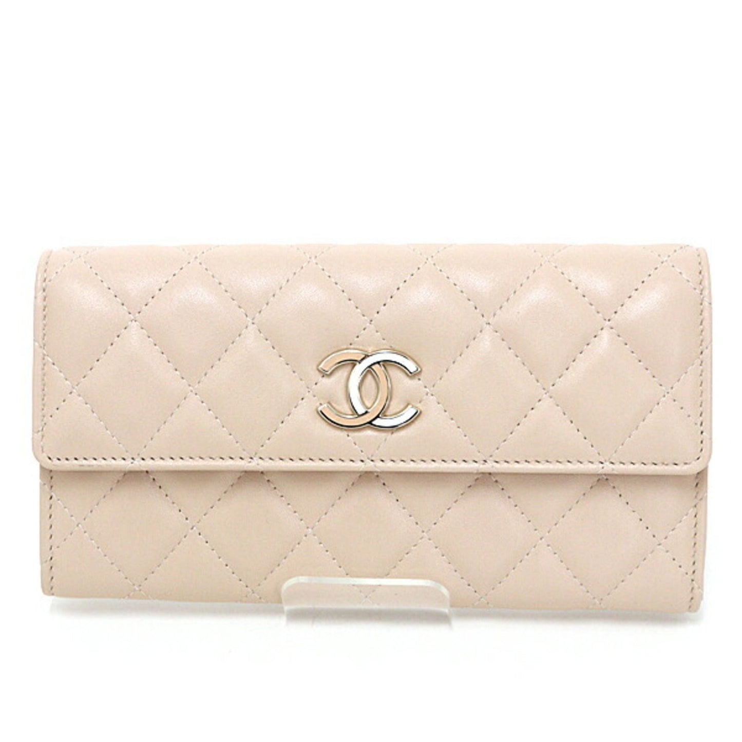 Chanel Light Beige Leather Long Wallet (Bi-Fold) ()
