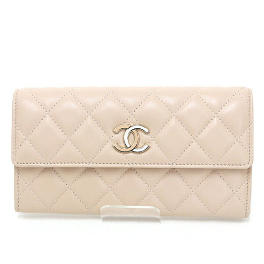 Chanel Light Beige Leather Long Wallet (Bi-Fold) ()