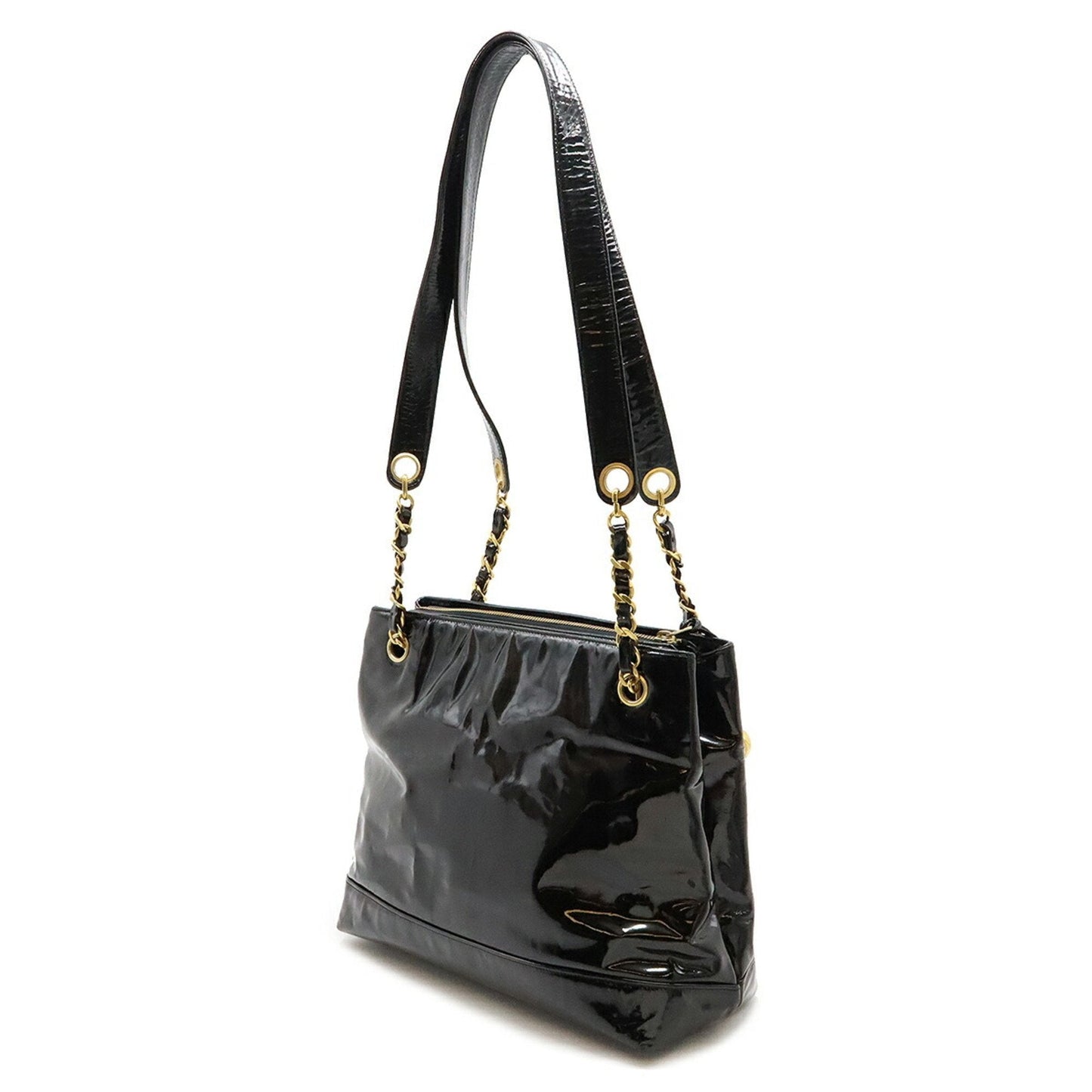 Chanel Black Patent Leather Shoulder Bag Tote Bag ()