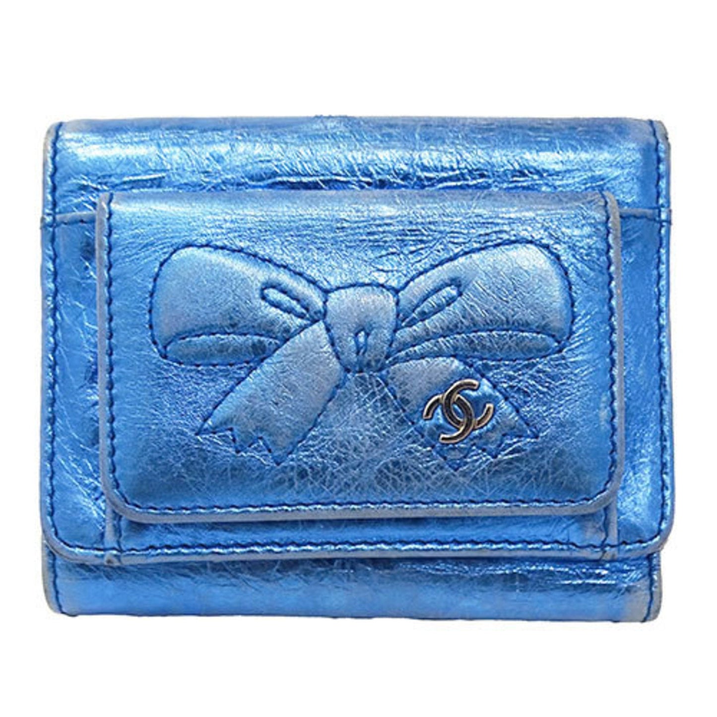 Chanel Metallic Blue Leather Wallet (Tri-Fold) ()