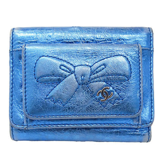 Chanel Metallic Blue Leather Wallet (Tri-Fold) ()