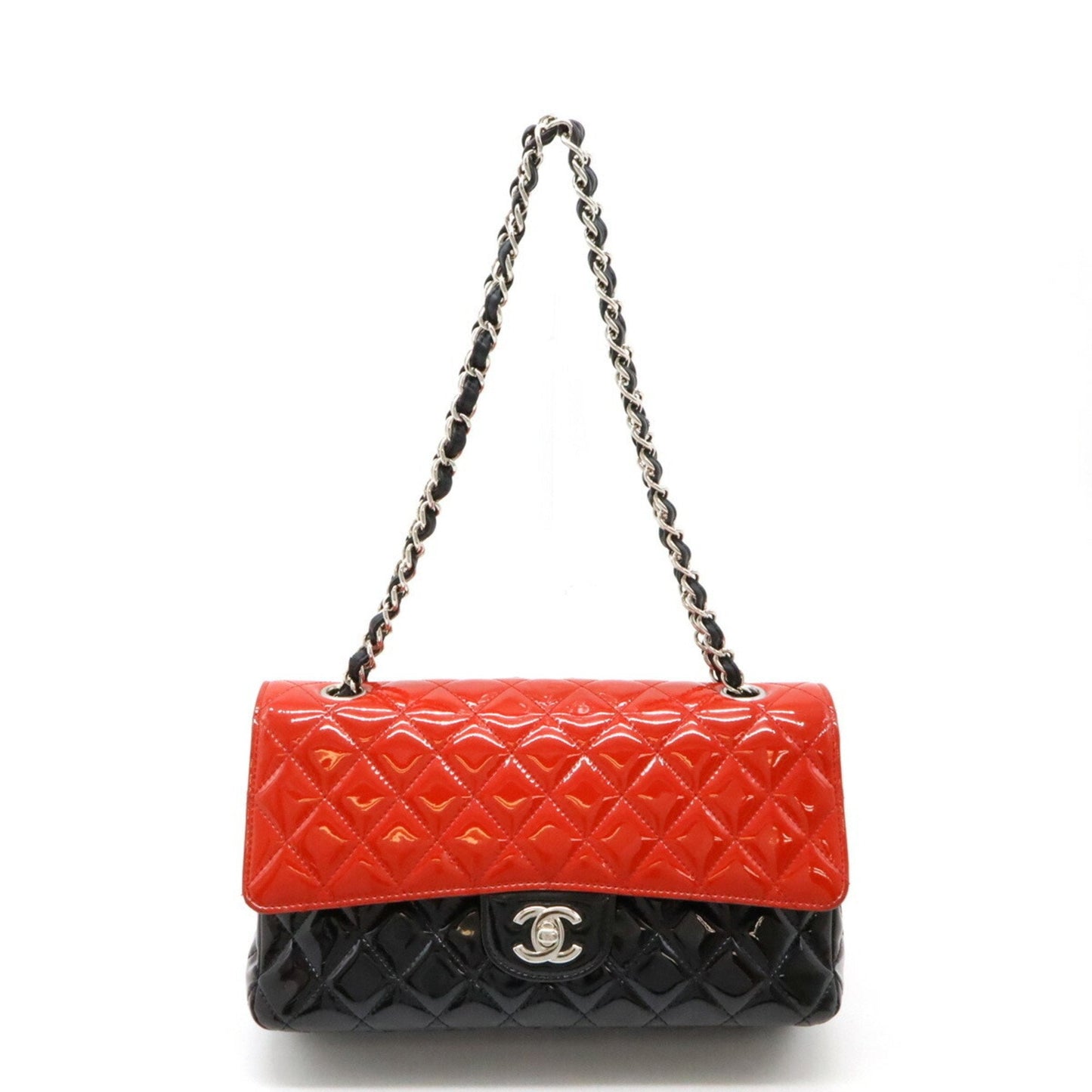 Chanel Black Red Color Patent Leather Shoulder Bag ()