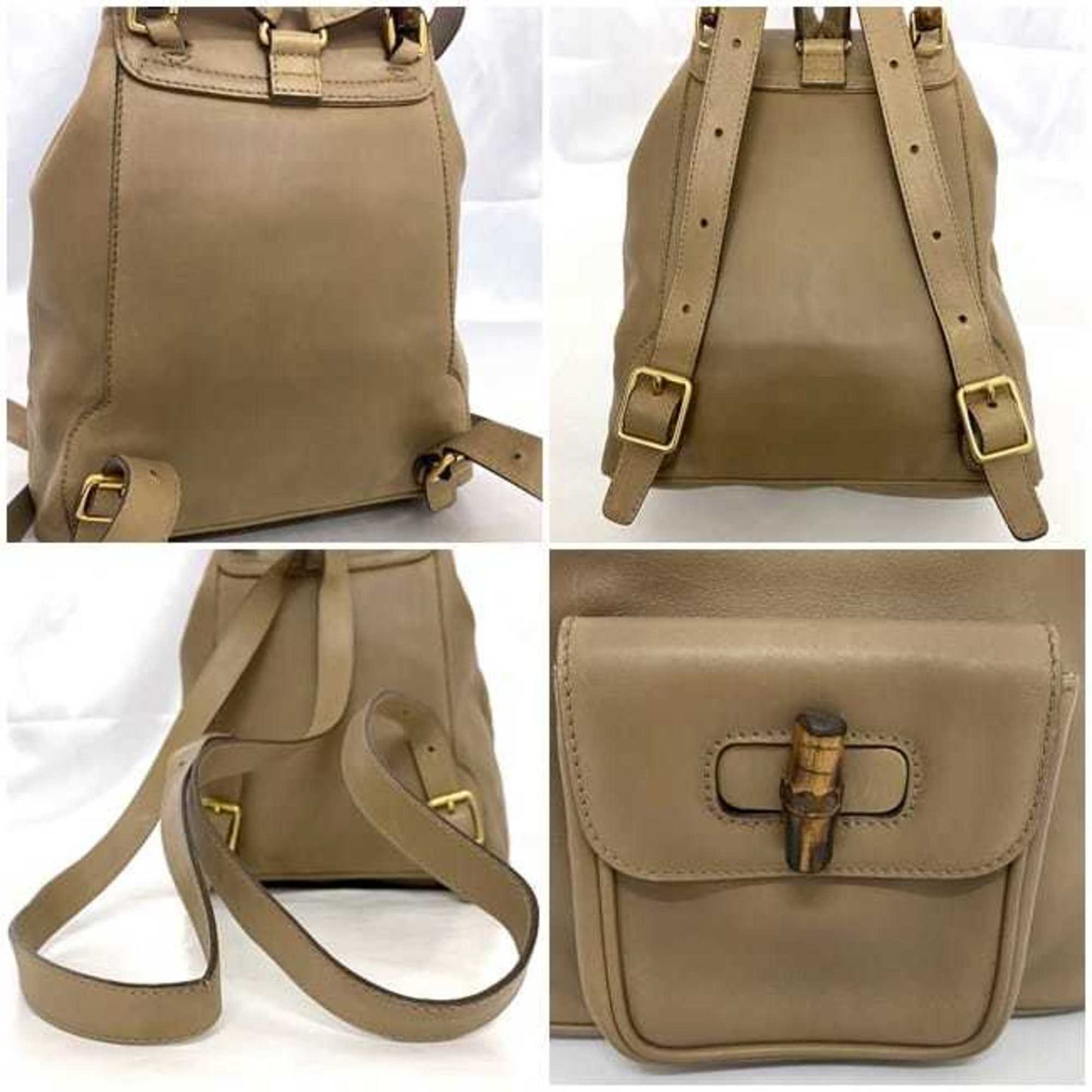 Gucci Beige Leather Bamboo Backpack ()