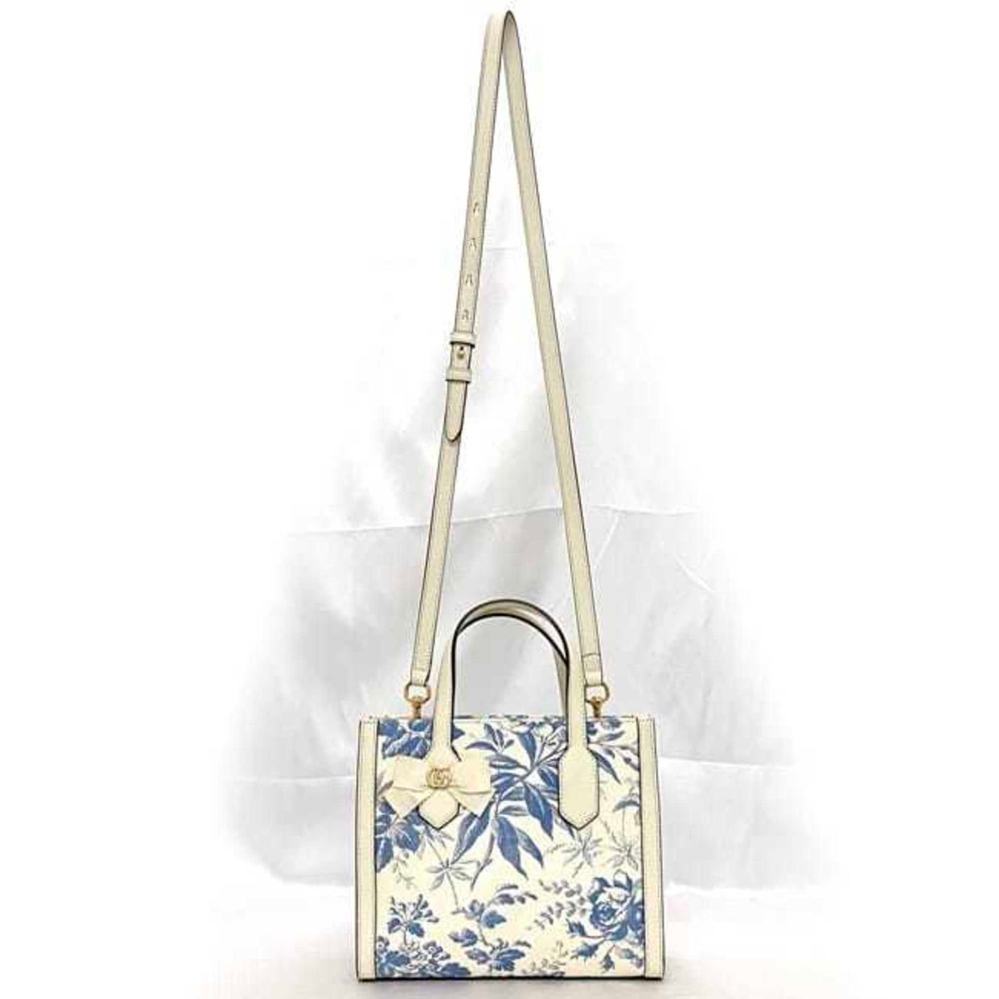 Gucci Blue White Canvas Leather Handbag Tote Bag ()
