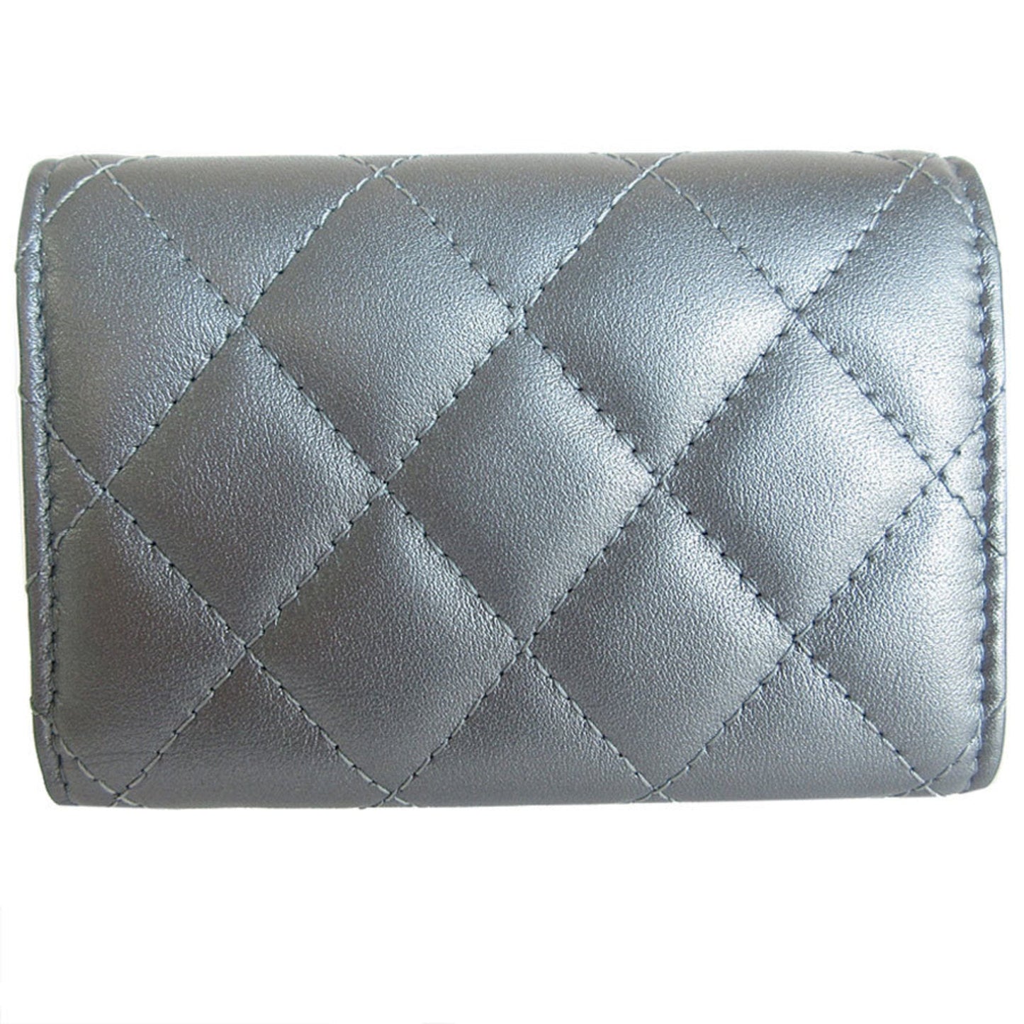 Chanel Matelasse Silver Leather Wallet (Tri-Fold) ()