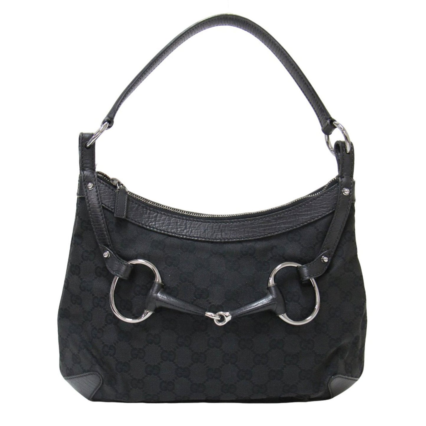 Gucci Black Canvas Leather Handbag Shoulder Bag ()