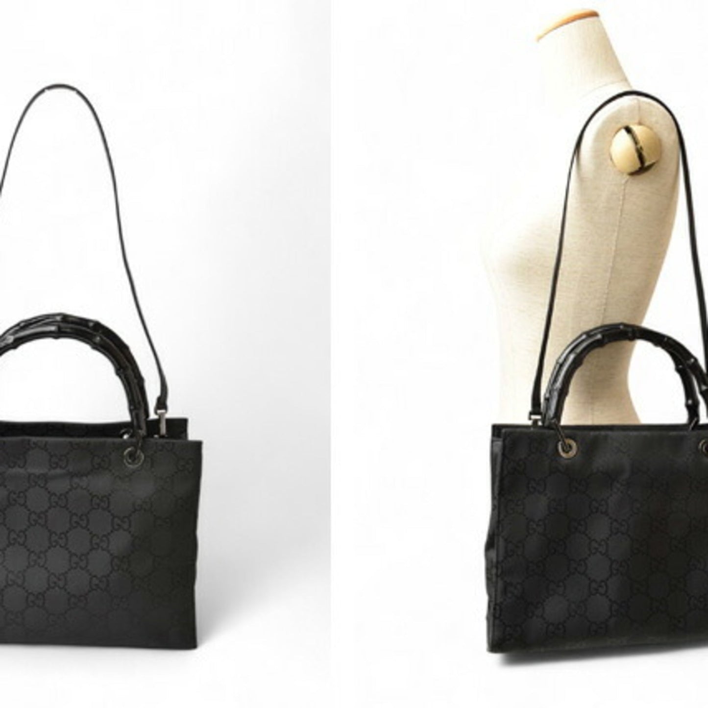 Gucci Black Nylon Canvas Handbag Tote Bag ()