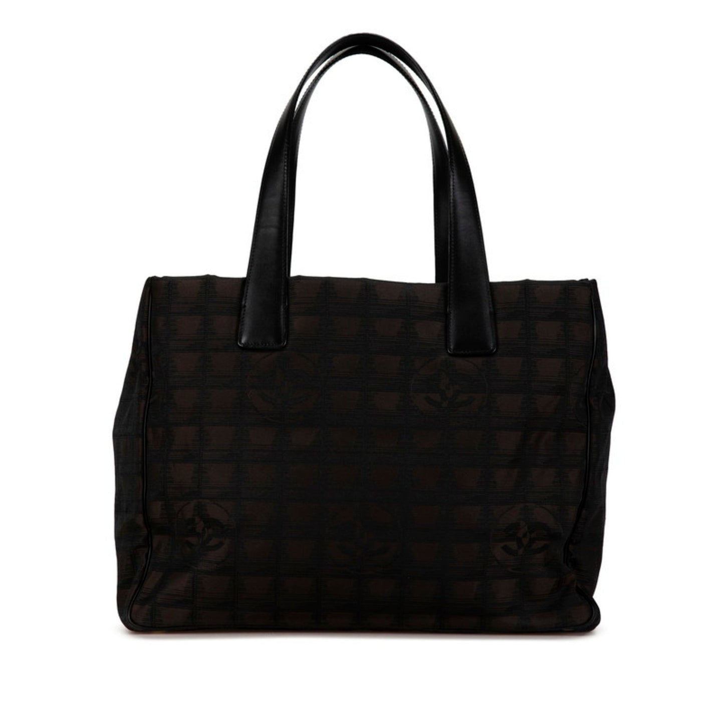 Chanel Black Brown Nylon Leather Handbag Tote Bag ()