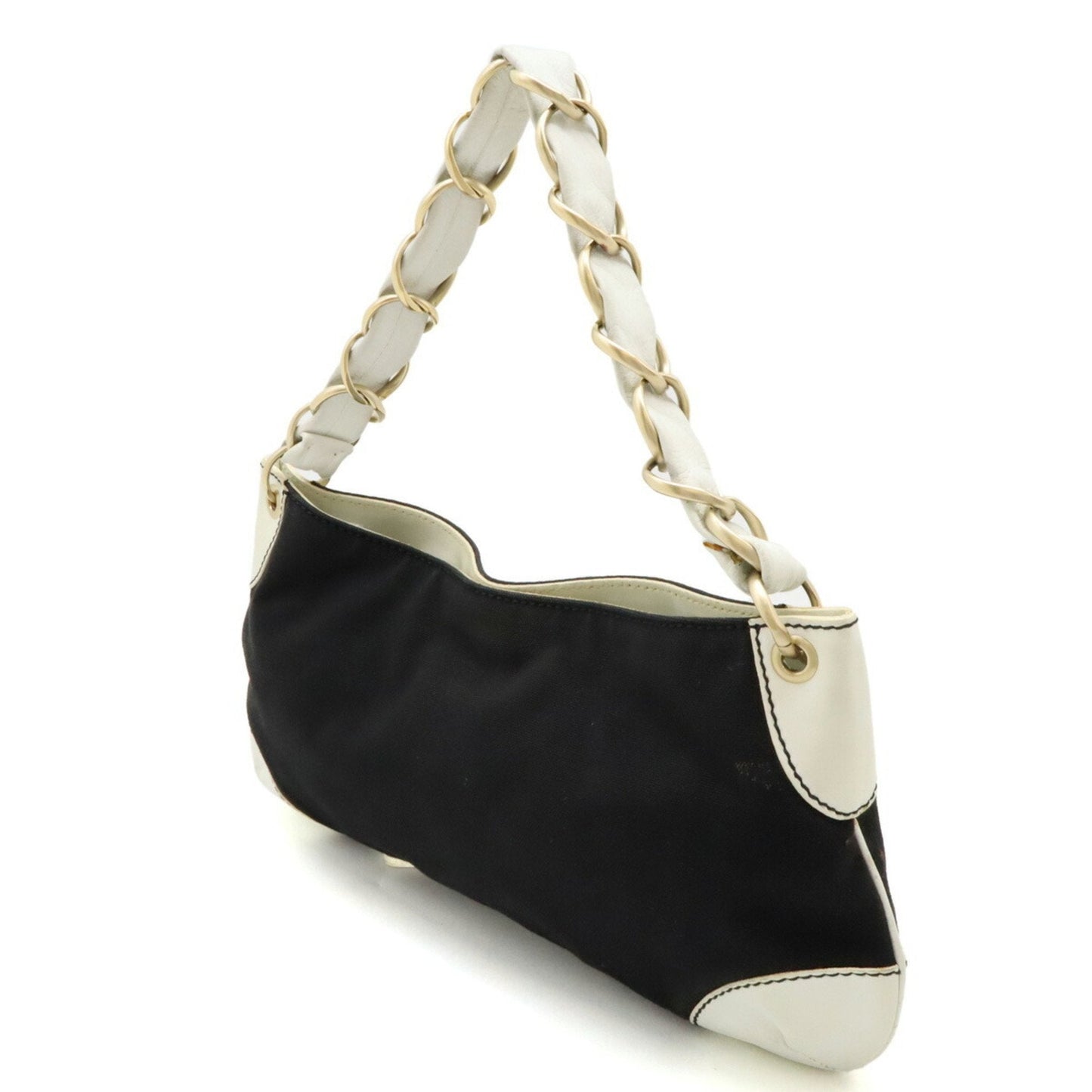 Chanel Black White Canvas Leather Shoulder Bag ()