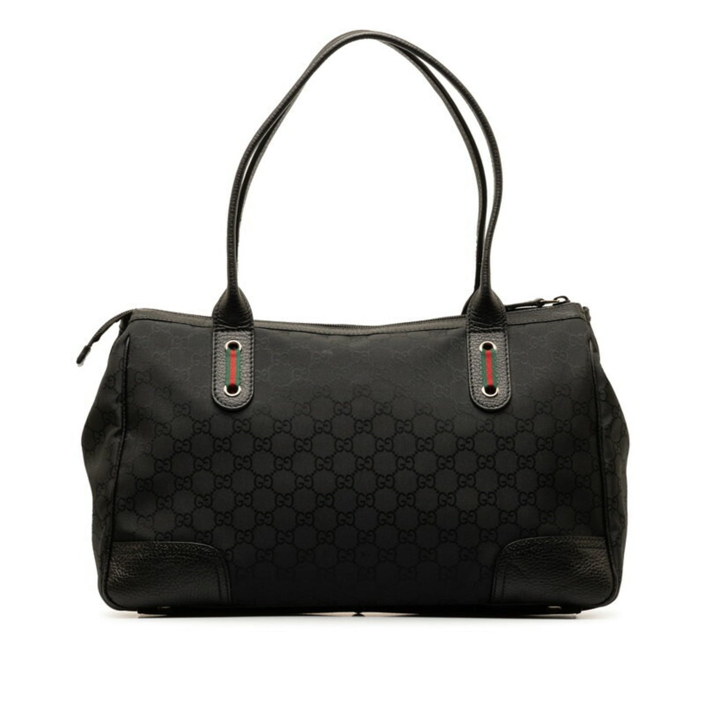 Gucci Black Nylon Leather Handbag Tote Bag ()