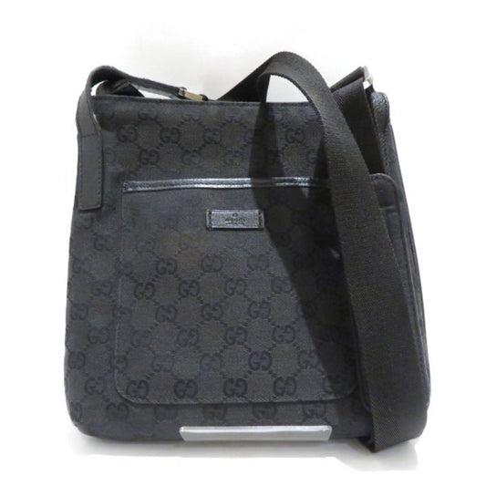Gucci Black Gg Canvas Leather Shoulder Bag ()