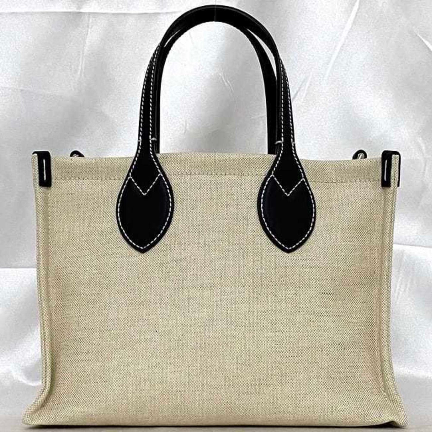 Gucci Beige Navy Canvas Leather Handbag Shoulder Bag Tote Bag ()