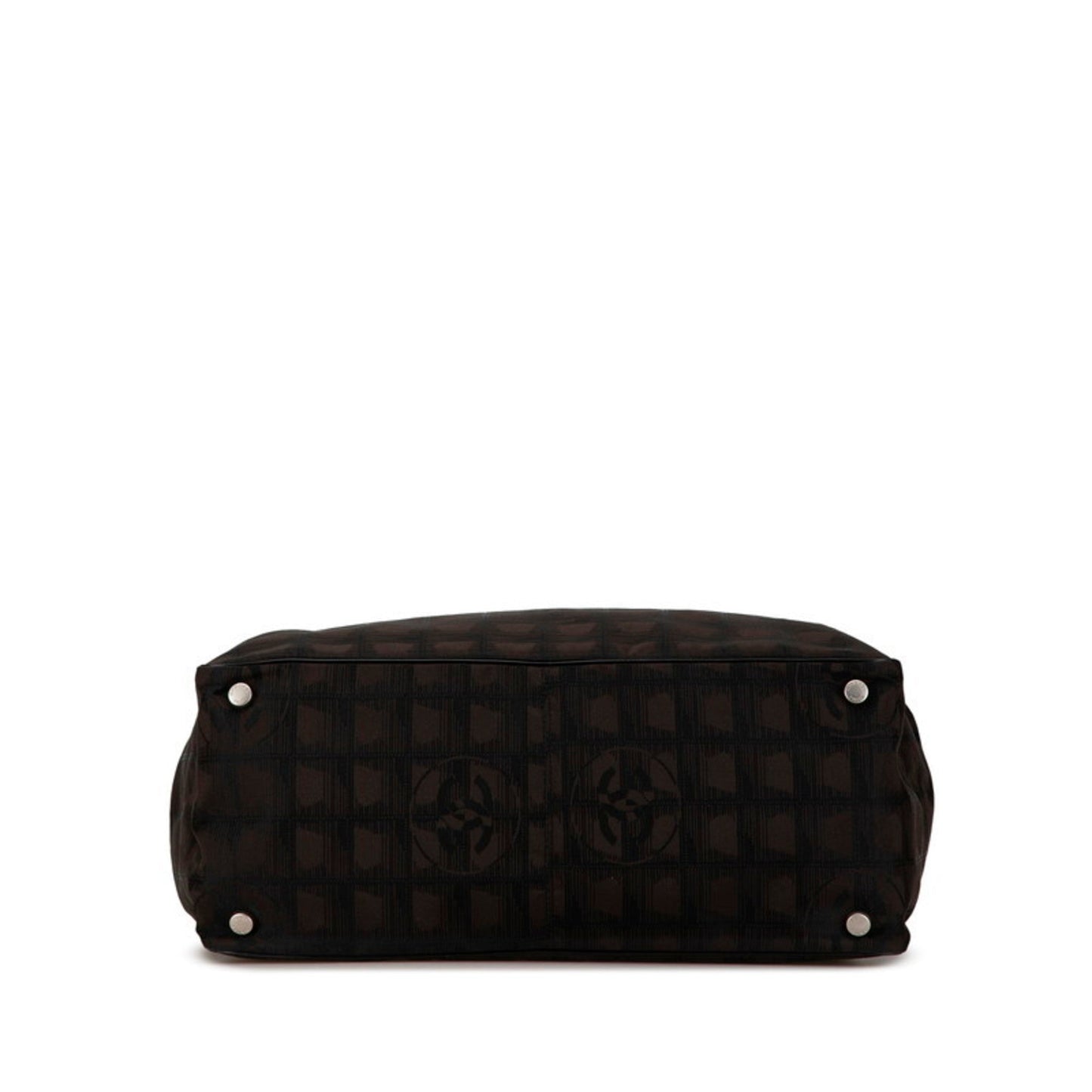 Chanel Black Brown Nylon Leather Handbag Tote Bag ()