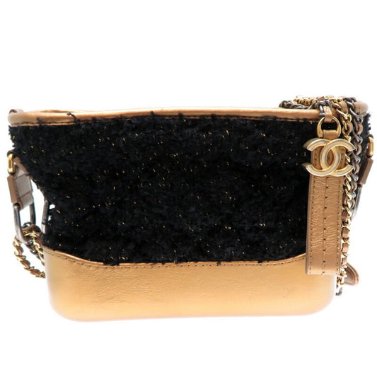Chanel Black Gold Tweed Shoulder Bag ()