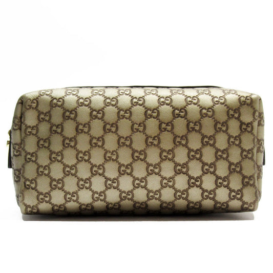 Gucci Brown Gold Leather Pouch ()