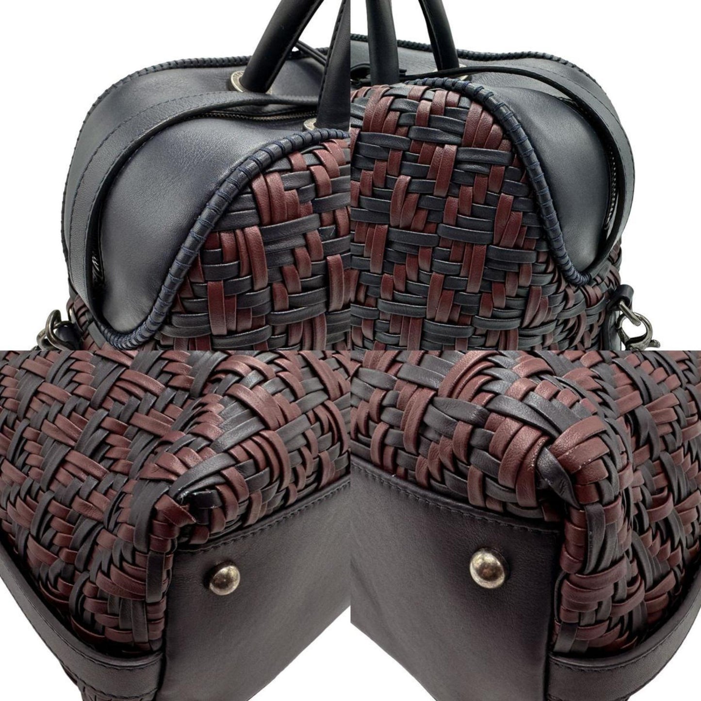 Chanel Bordeaux Navy Leather Handbag Shoulder Bag ()