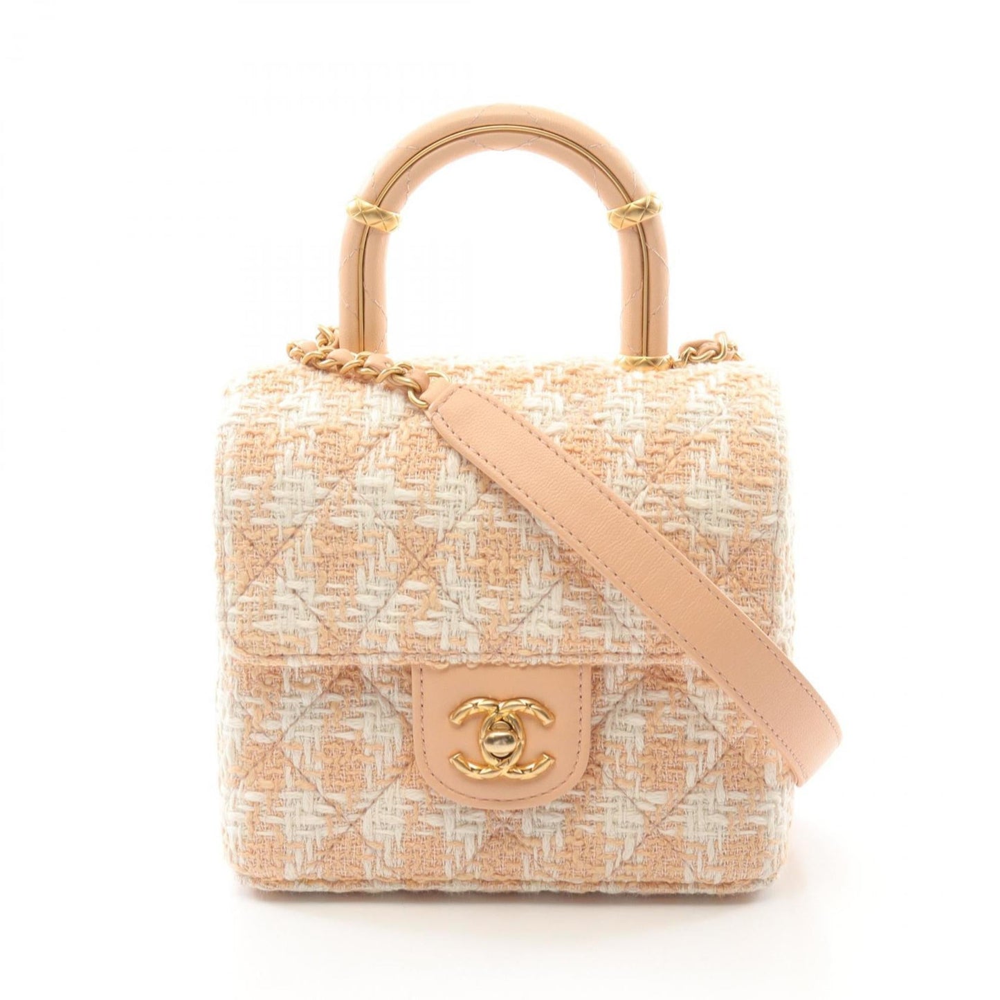 Chanel Beige White Fabric Leather Shoulder Bag ()