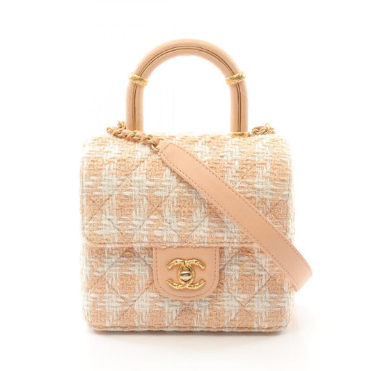 Chanel Beige White Fabric Leather Shoulder Bag ()