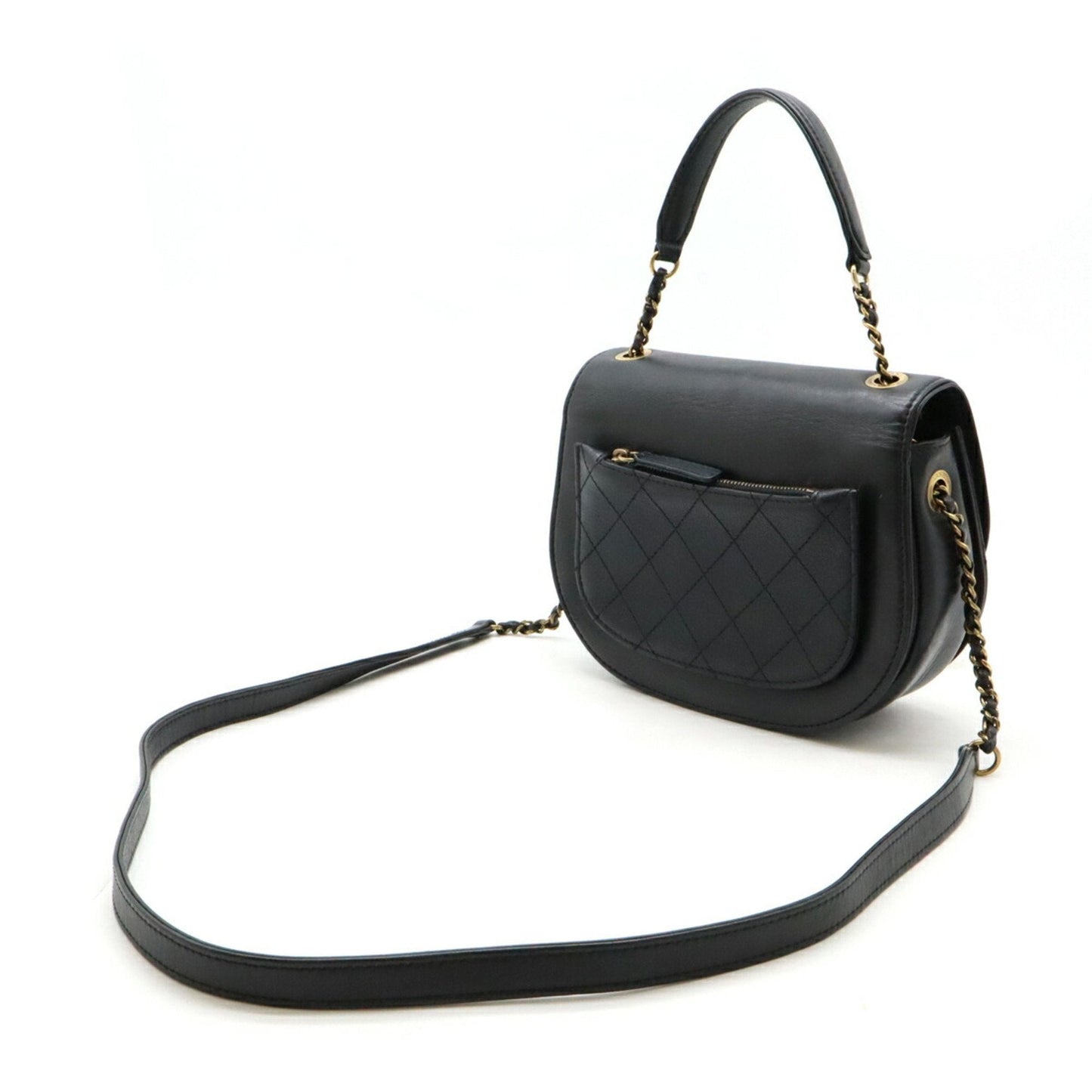 Chanel Black Leather Handbag Shoulder Bag ()