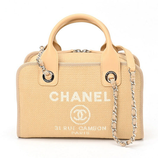 Chanel Beige Canvas Leather Handbag ()