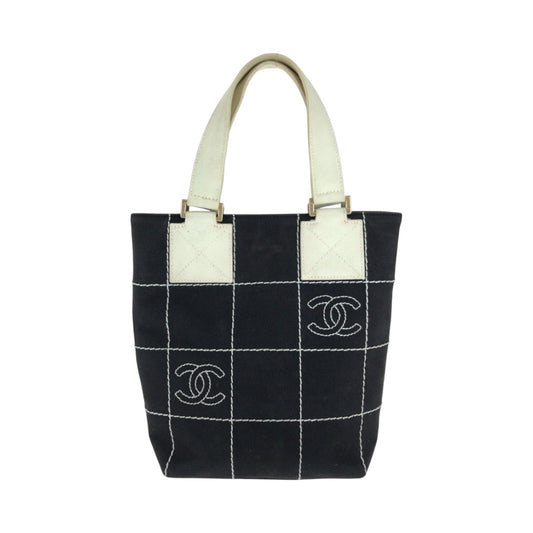Chanel Black Canvas Handbag Tote Bag ()