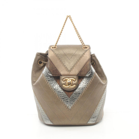 Chanel Brown Multi-Color Leather Backpack ()