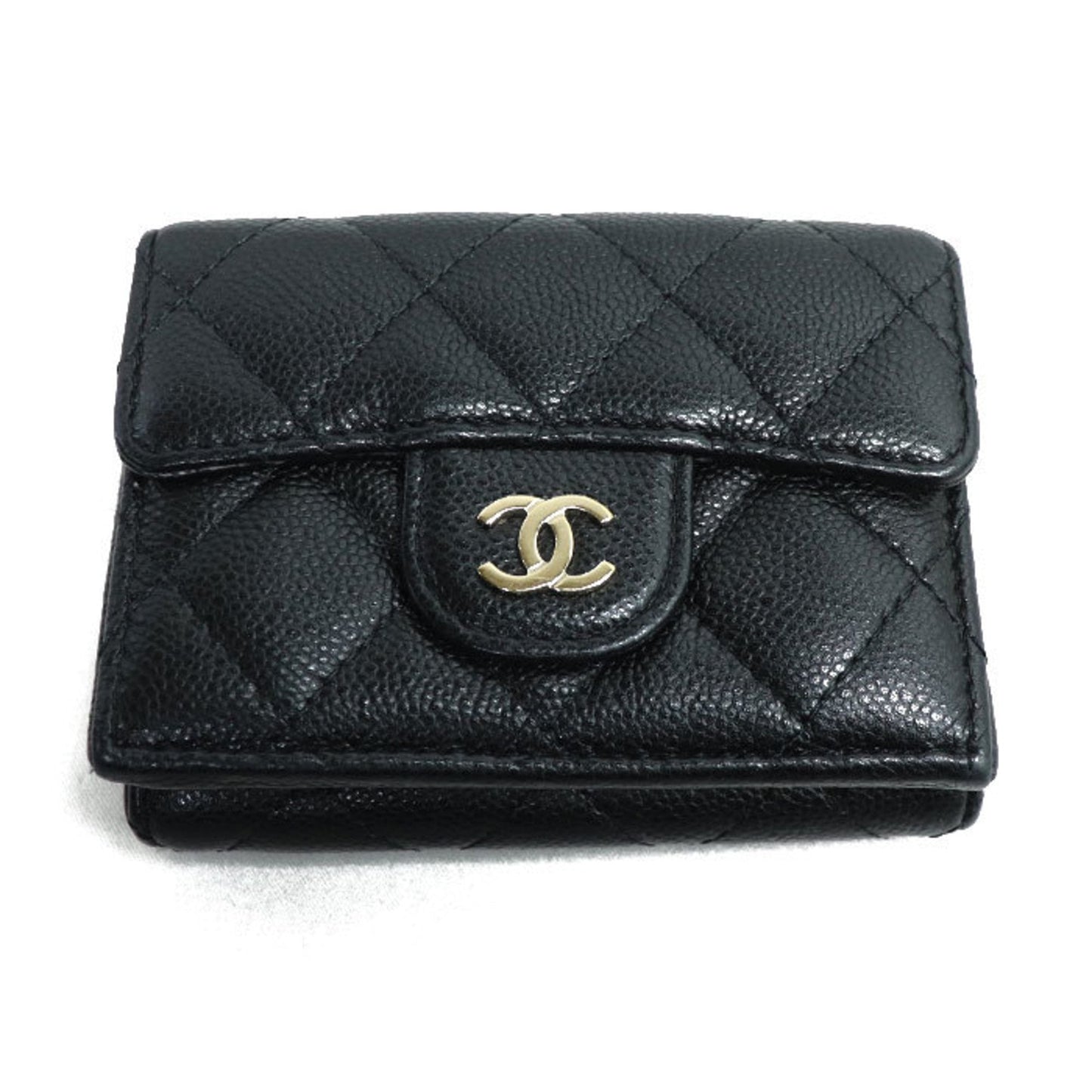 Chanel Black Grained Calfskin Wallet (Tri-Fold) ()