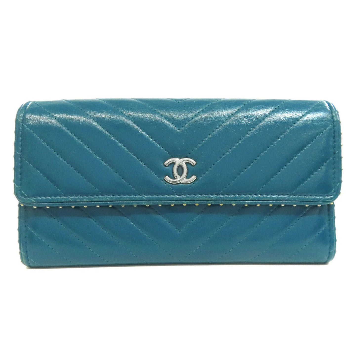 Chanel Blue Leather Long Wallet (Bi-Fold) ()
