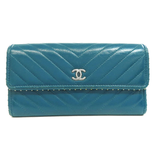 Chanel Blue Leather Long Wallet (Bi-Fold) ()