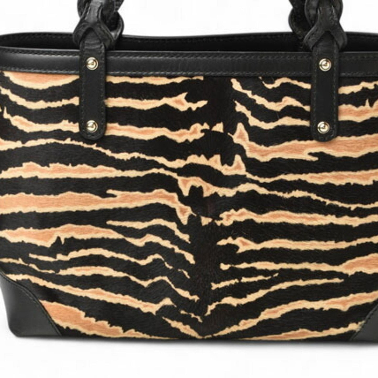 Gucci Beige Black Leather Handbag Tote Bag ()