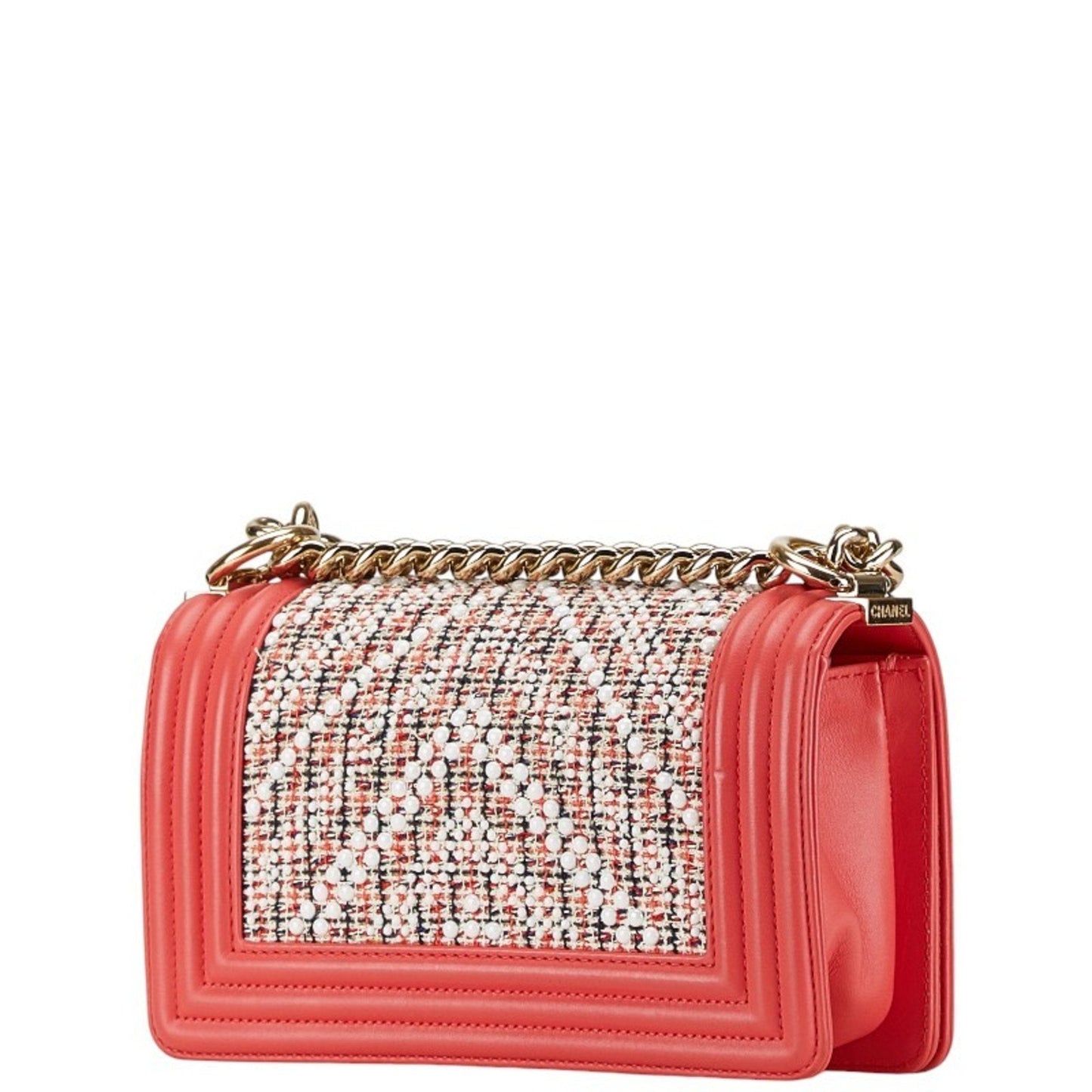 Chanel Boy Chanel Multi-Color Pink White Tweed Leather Shoulder Bag ()