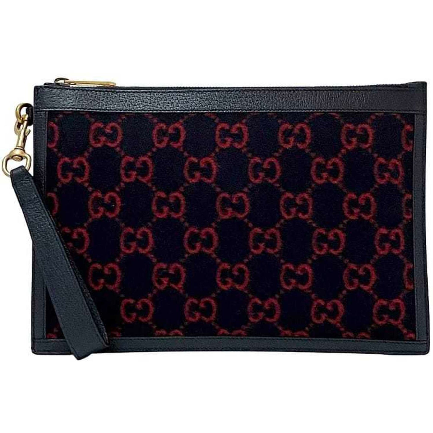 Gucci Navy Red Color Wool Leather Clutch Bag Handbag ()