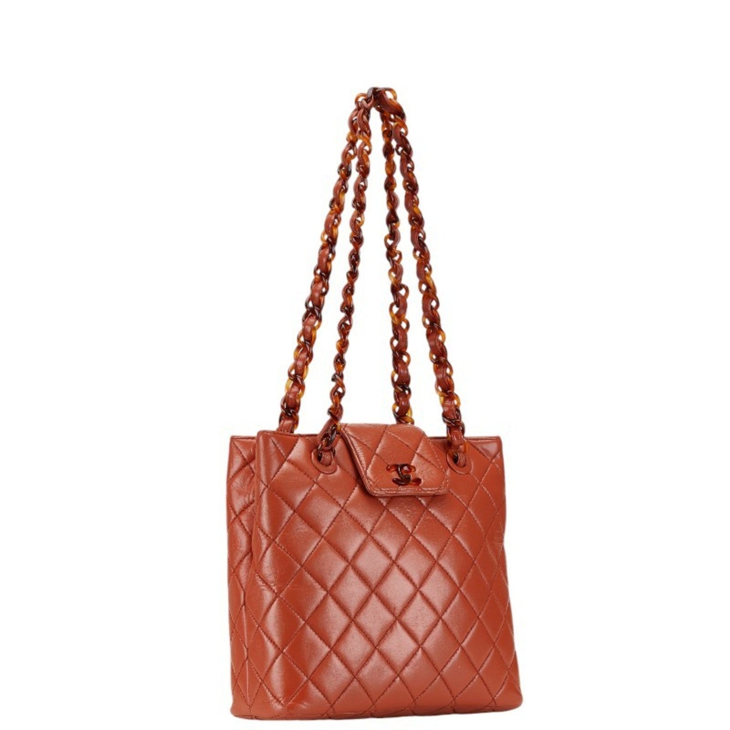 Chanel Brown Orange Leather Shoulder Bag ()