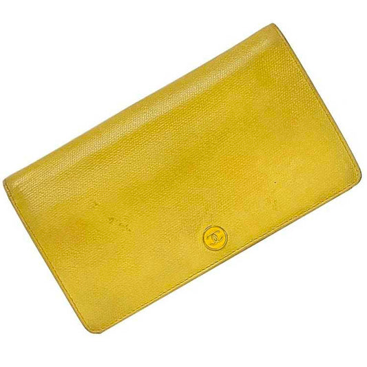 Chanel Yellow Leather Long Wallet (Bi-Fold) ()