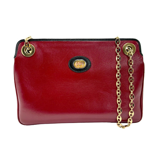 Gucci Black Red Color Leather Shoulder Bag ()