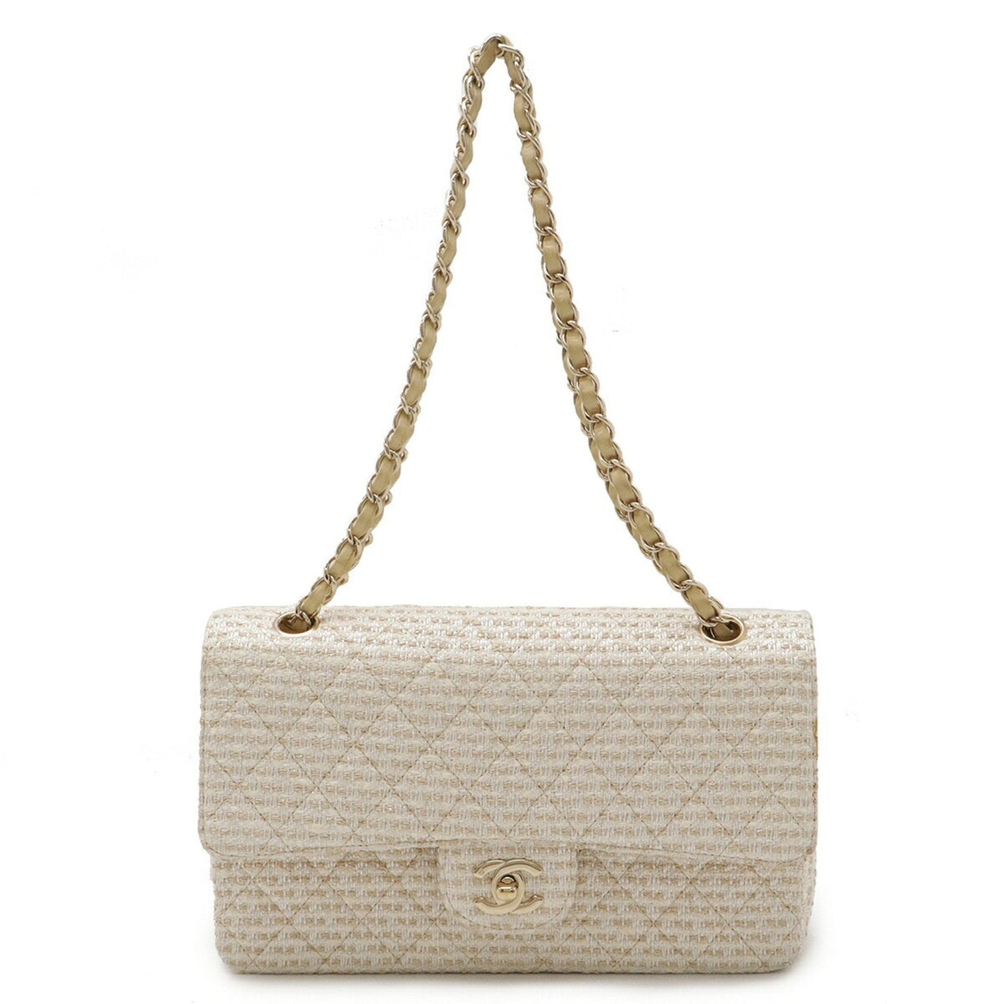 Chanel Beige Ivory Tweed Leather Shoulder Bag ()