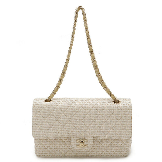 Chanel Beige Ivory Tweed Leather Shoulder Bag ()