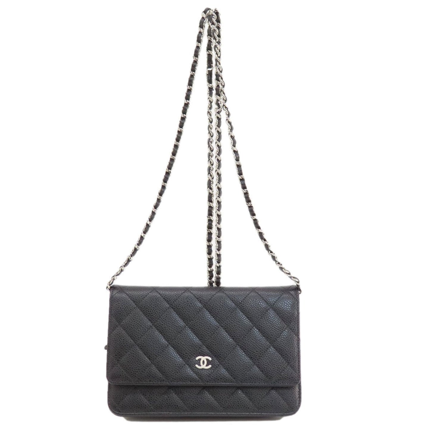Chanel Black Grained Calfskin Chain/Shoulder Wallet ()